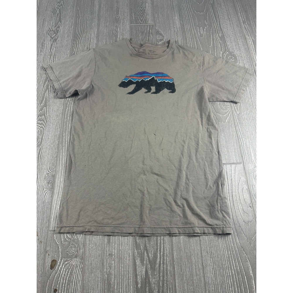 Patagonia Gray Slim Fit Bear Logo Crew Neck Organic Cotton T Shirt Mens M